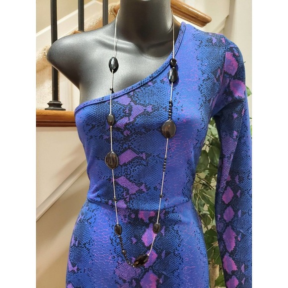 Missguided Womens Blue Snack Print One Shoulder Long Sleeve Knee Length Dress 6 - Picture 2 of 11